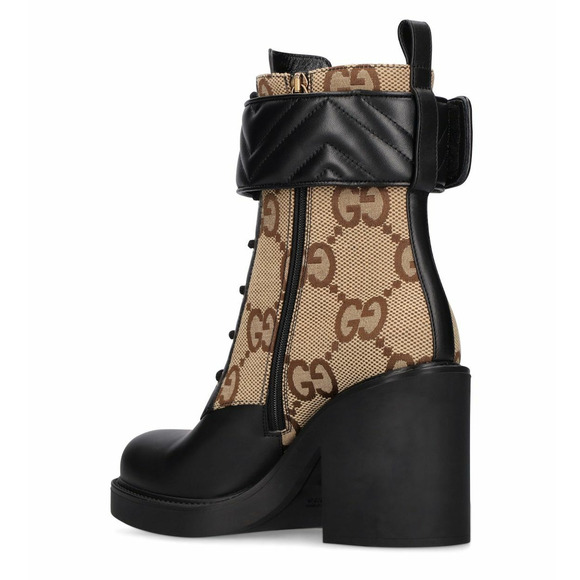 Gucci Beige & Black GG Marmont Combat Ankle Boots  Leather Canvas 38.5 - Picture 5 of 10